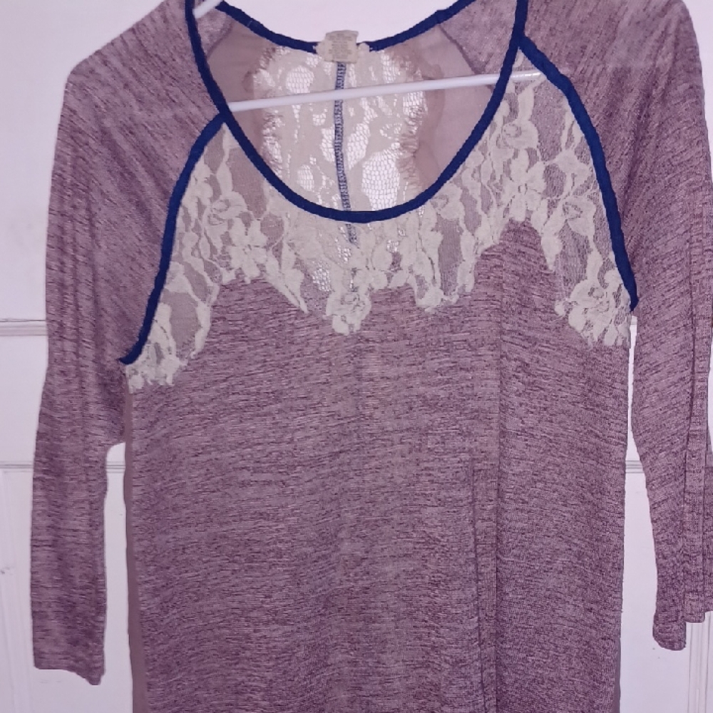 Buckle Lace Detail Blouse - Pink and Cream